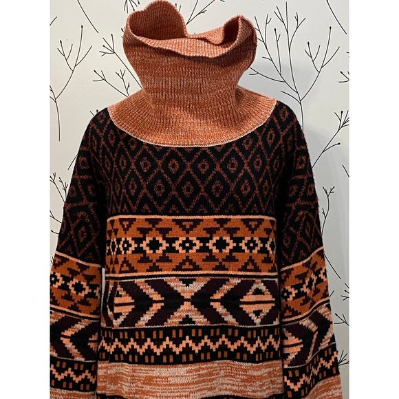 WRANGLER RETRO Southwestern Cowl Neck Boxy Sweater MEDIUM Western Aztec Cabin - Picture 4 of 8